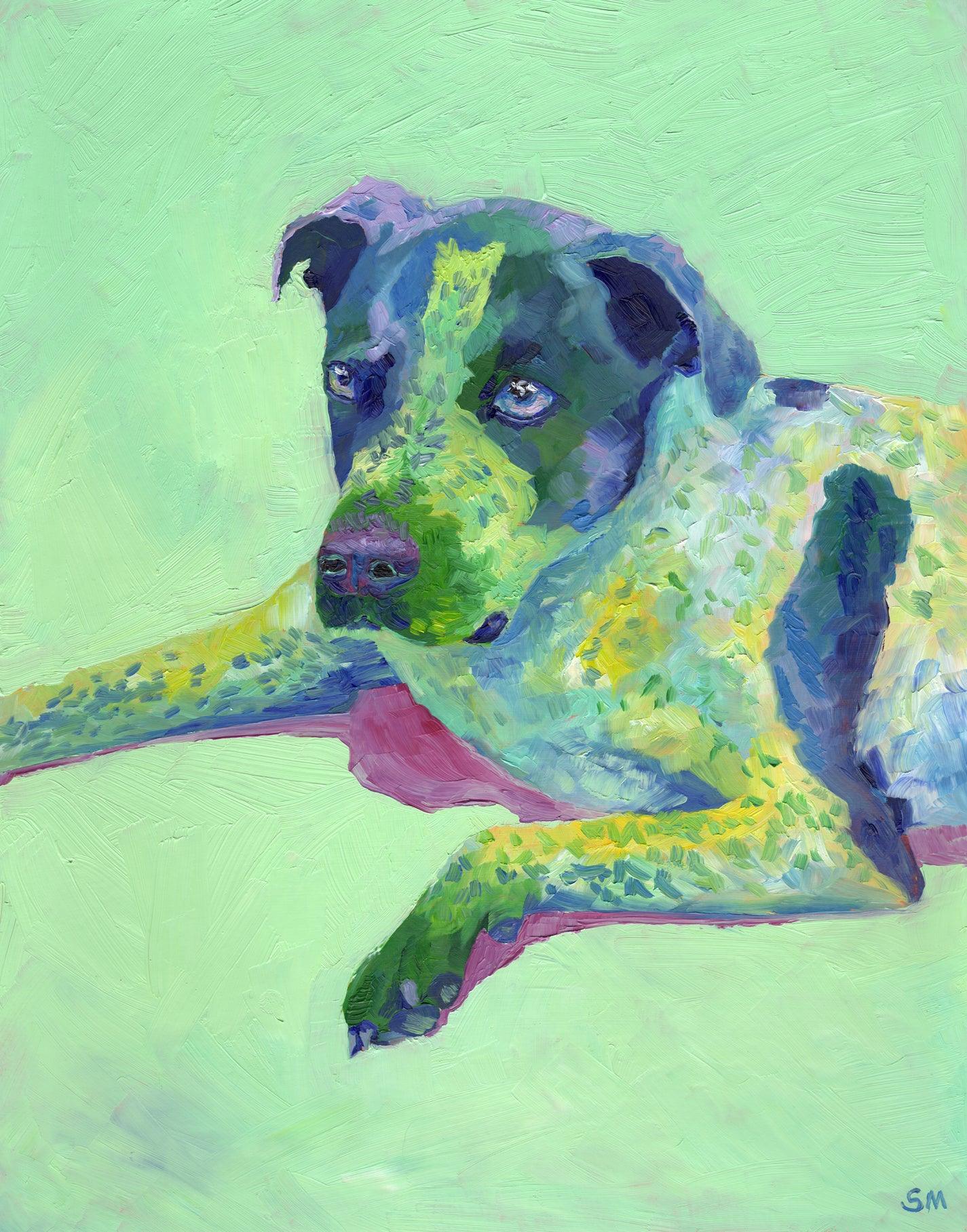 SOLD - Custom Pet Portrait, Dottie Blue - GingerPopStudio